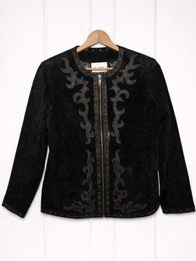 Vintage Linea Women's Black Suede Jacket Size S Wearable Art Studded Western